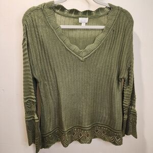 Greige Green Knit V-Neck Sweater Size S